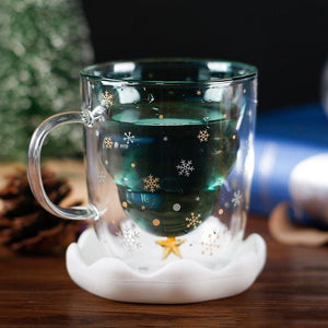 Christmas Tree Double Layer Glass Cup Thermally Insulated Cup Coffee Cup With lid