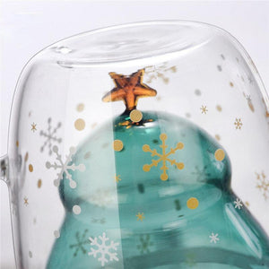 Christmas Tree Double Layer Glass Cup Thermally Insulated Cup Coffee Cup With lid