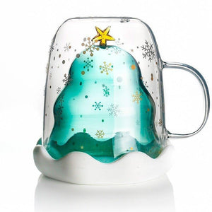 Christmas Tree Double Layer Glass Cup Thermally Insulated Cup Coffee Cup With lid